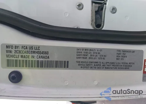 2021 Chrysler 300 300S из США, поврежденный, VIN 2C3CCABG8MH554560